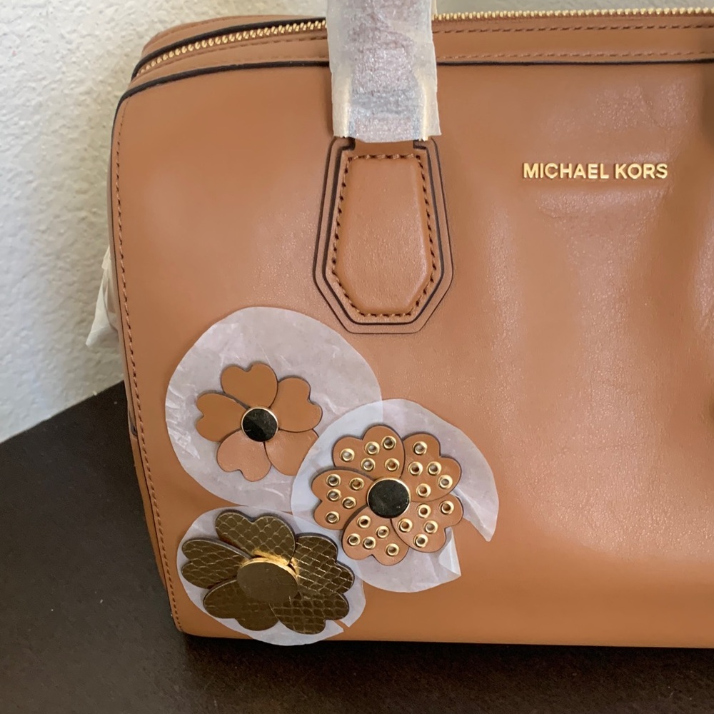 Michael Kors Brown Satchel with Gold Floral Details - Picture 6 of 16